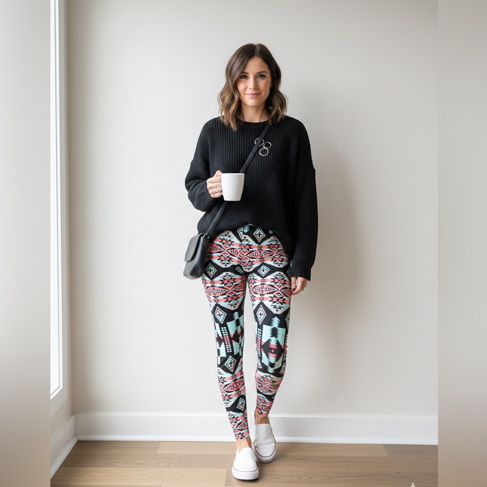 ✨ Vibrant Geometric Tribal Print Leggings - Boho Aztec Style